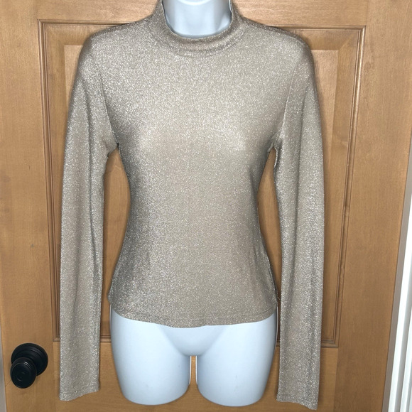 Reformation Tops - Reformation Junie Mock Neck Top Size S Tan Silver Sparkle Party Holiday